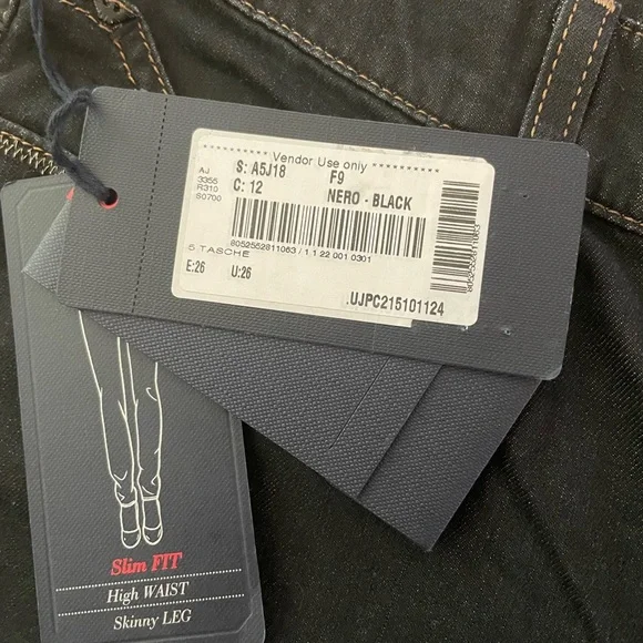 NWT Armani Skinny Slim Jeans Black Denim, Size 26 - Picture 5 of 9